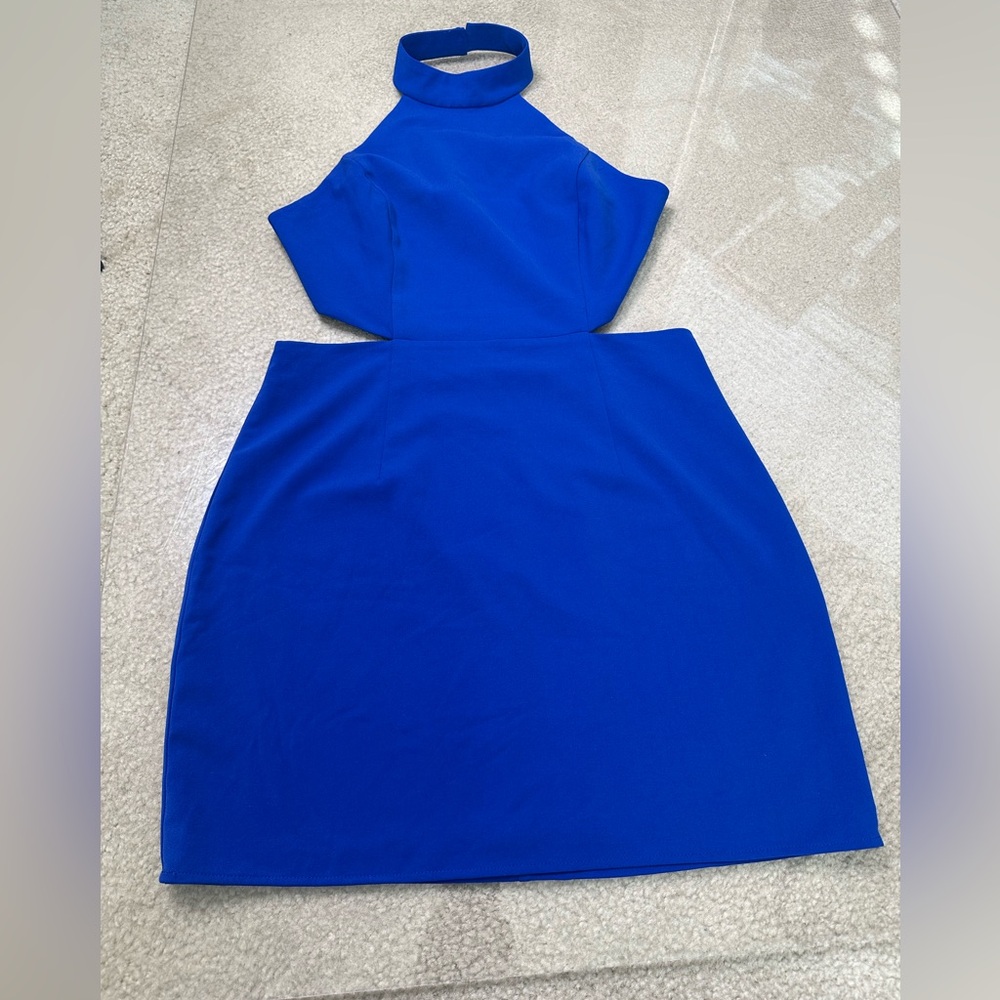 NBD X NAVEN ROYAL BLUE BACK CUT OUT MINI DRESS SZ L NWT